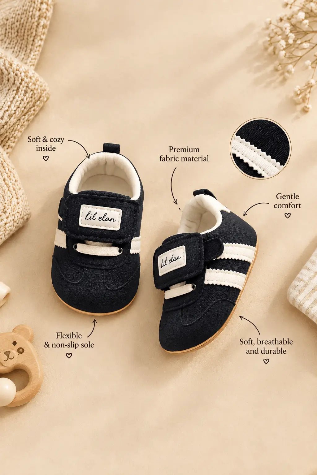 Lil Elan Premium Baby Sneakers | Soft-Sole Crisscross Design